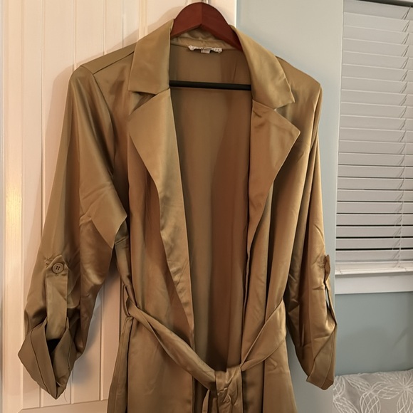 108 - Light Olive Satin Kimono Trench - Picture 2 of 4